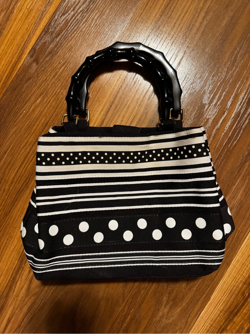 Vintage Tiannl Black & White Striped Polka Dot Mini Handbag